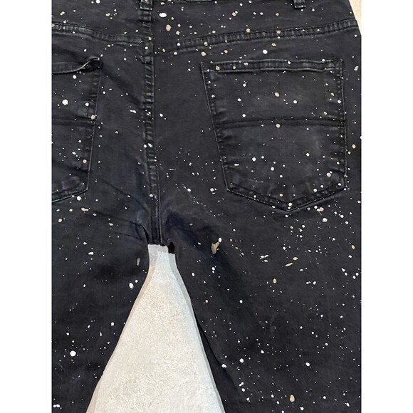 Vintage Qruel Jeans Mens 38x28 Black Paint Splattered Design Straight Leg - Picture 5 of 6